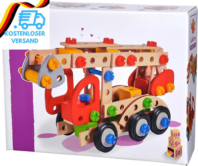 Eichhorn 100039085 - Constructor Feuerwehrauto, 155 TLG., Holz-Konstruktions-Set