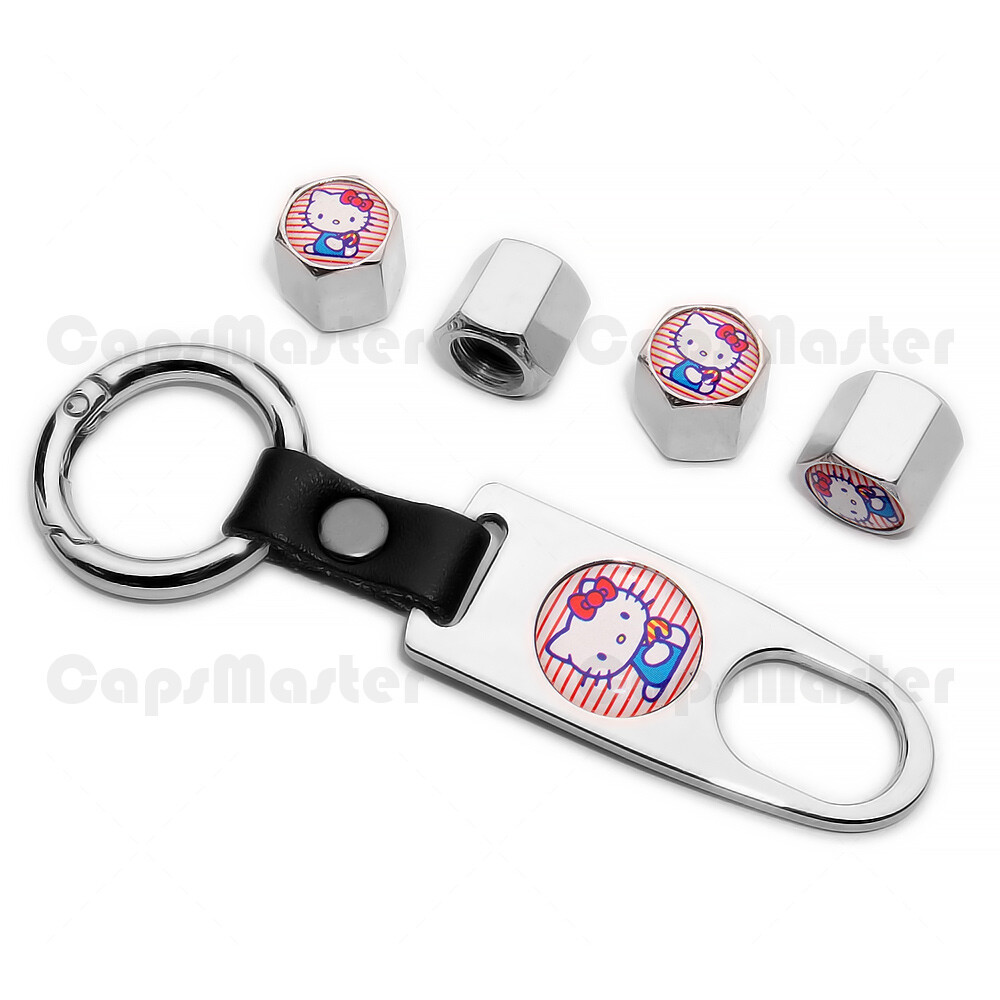 Universal Car Wheel Tire Valve Dust Stem Air Cap Keychain Pink Hello