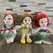 Lot Of 3 Disney Store Princess Plush Stuff Dolls Ariel, Belle and Anna plush 13"