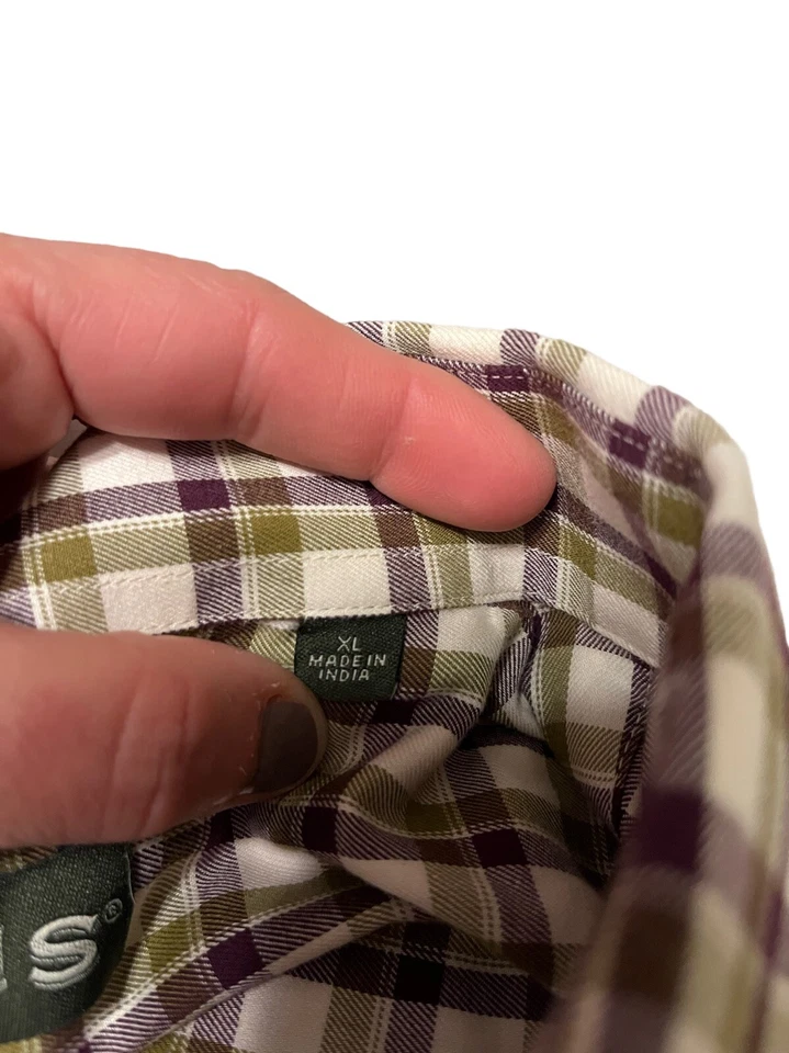 Camisa de vestir ORVIS para hombre manga larga beige púrpura verde a cuadros talla XL Foto 4 de 4