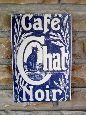 Vintage Blechschild CAFE, CAT, NOIR, Coffee, Black cat, Kitchen sign, Wall plq
