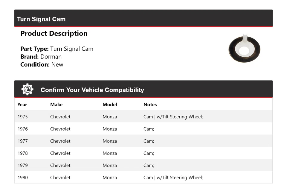 Cámara intermitente para Chevrolet Monza Dorman 1975-1980 1976 1977 1978 1979 Foto 2 de 4