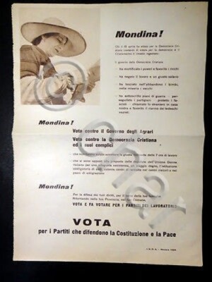 Flyer Landwirtschaft - Mondina ! - Wahlpropaganda P.C.I. - 1953