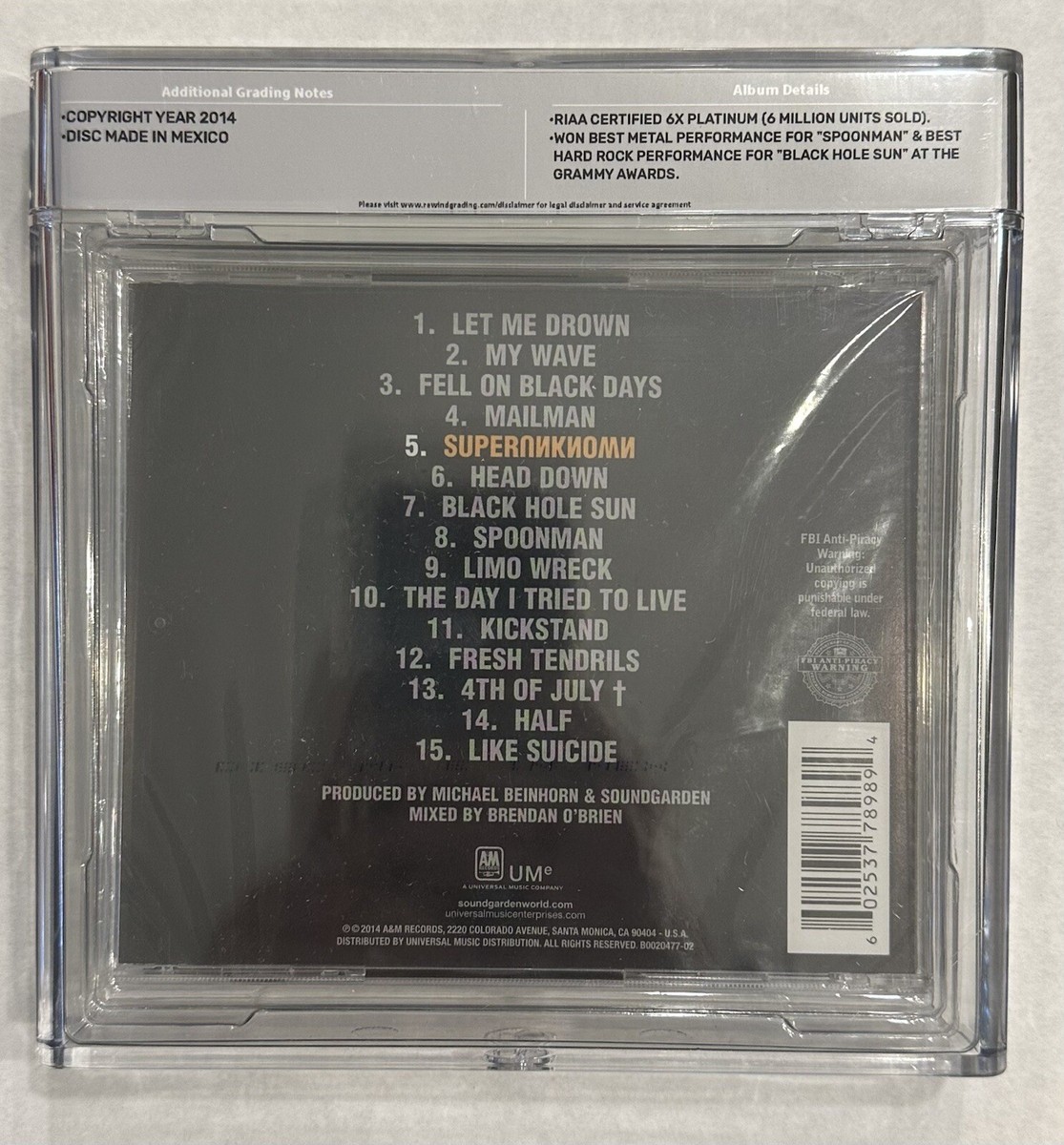 Soundgarden Superunknown Rewind 9.4 4 Star PLATINUM GRAMMY WINNER
