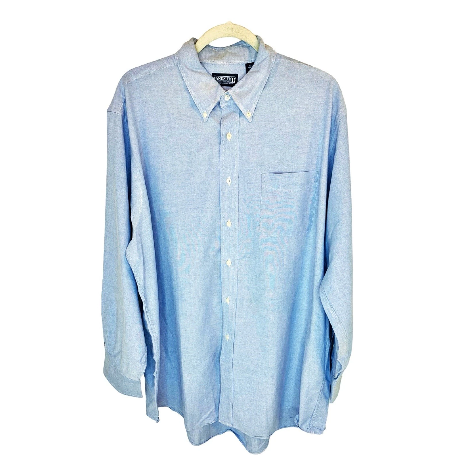 Lands End Blue Oxford Shirt Mens Size 17.5 - 34 - Button Down Cotton Vintage 90s
