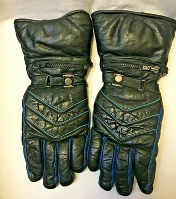 VINTAGE BLACK LEATHER MOTORCYCLE GLOVES - GAUNTLET STYLE ...