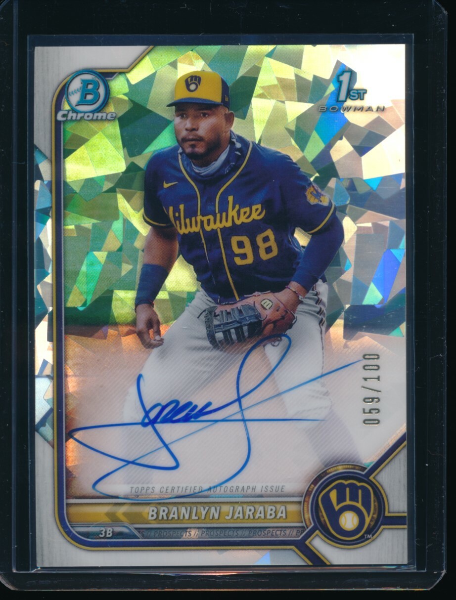 BRANLYN JARABA AUTO 1st 2022 Bowman Chrome Autograph ATOMIC REFRACTOR #/100 RC