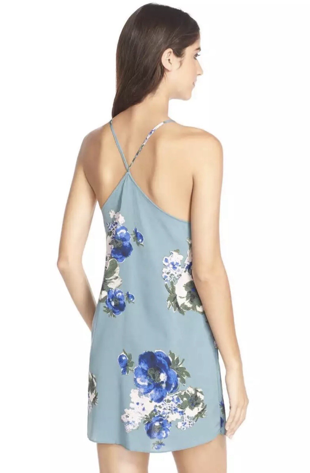 Free People Intimately Cascades Mini Slip Dress Size Small Blue Floral Chiffon