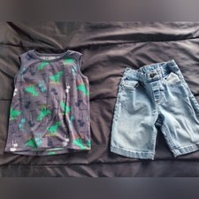 boys 5 denim shorts and sleeveless shirt dinosaurs