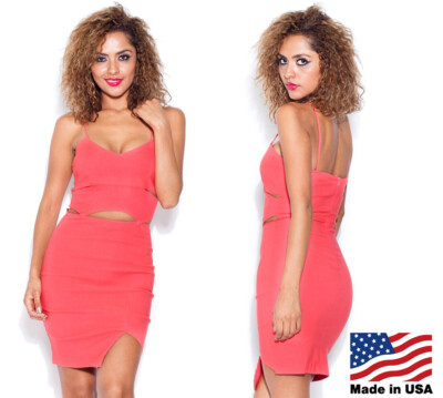princess polly baby blue dress Women's Pink Coral Colored Bodycon Mini Dress with Cutouts Clubwear Party S  M L