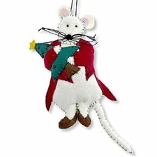 Whiskers Holiday Mouse Ornament for Christmas Tree White Embroidered Gift
