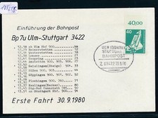 105215) Railway Post Oval Stamp ULM (Donau) Stuttgart Z.03422, So-Kte 1980
