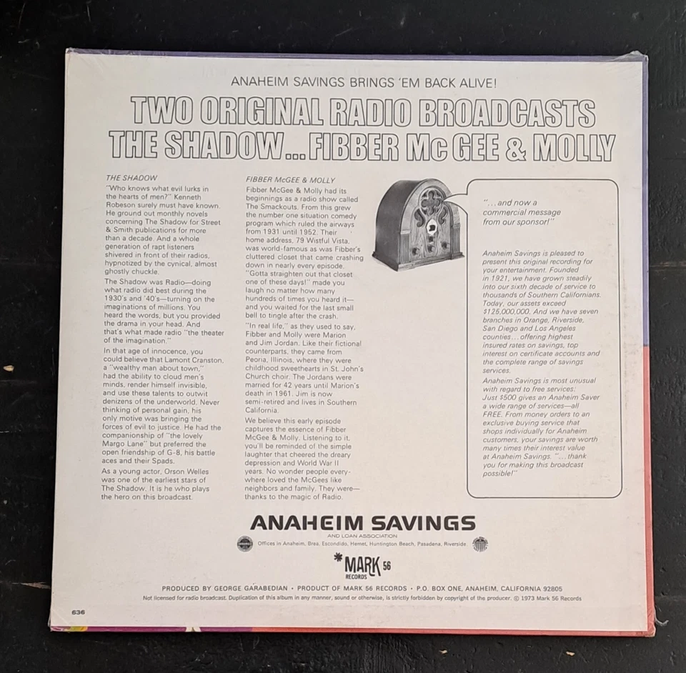 The Shadow / Fibber Mcgee and Molly Original Radio Broadcasts Vinyl Record New! - Image 2 of 2