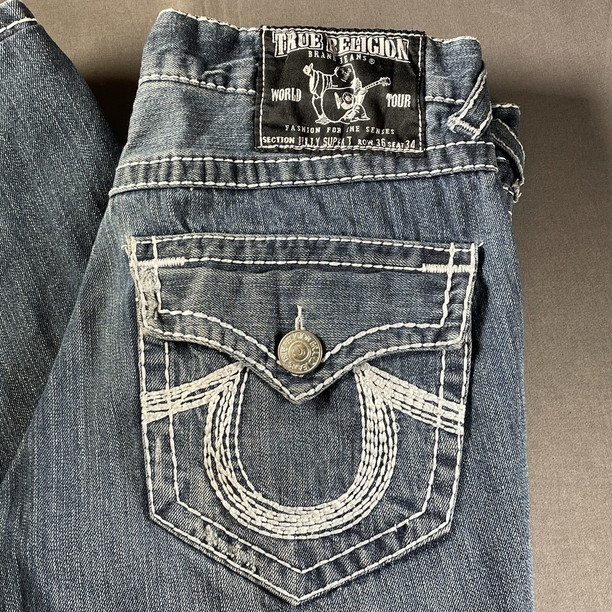 True Religion Billy Super T Jeans Mens Size 36 Blue Straight