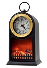 Deko Tisch Kamin 25cm schwarz - 2 Modelle - LED Flammen Laterne Uhr USB Batterie