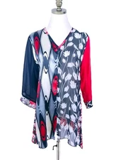 CTC Carol Turner Collection Red Black Artsy Tunic Top Size S/M Cottagecore Satin