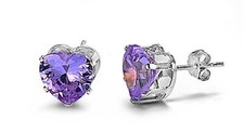 Sterling Silver Heart Earrings Amethyst CZ Studs Love Nickel Free Fine 925 Italy