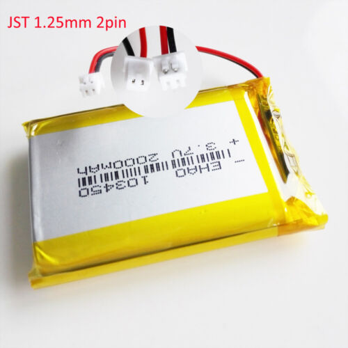 3.7V 2000mAh Lipo Rechargeable Battery 103450 with JST 2pin 1.25mm plug For GPS - Picture 1 of 9