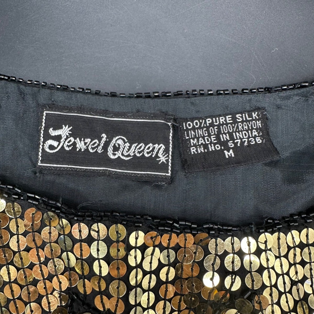 専用　Mサイズ Vintage Sequin Shirt 1980s Jewel Queen Party Floral Disco Gold