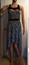GUESS Black/White Size 6 Cut Out Criss Cross Back Cut Out Front Hi Lo SEXY Dress