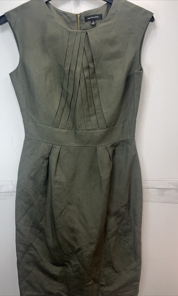 Saks Fifth Avenue Women's Linen Dress Olive Green Sleeveless Sz 2 | eBay