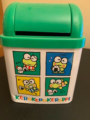  Sanrio Kerokerokeroppi Green Tin Trash Bin 1988,1992! Kawaii! Made in Japan
