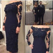 Plus Size Mother of The Bride Dresses Tea Length Long Sleeves Lace Formal Gowns