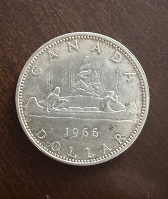 1966 CANADA UK Queen Elizabeth II DG REGINA CANOE SILVER DOLLAR