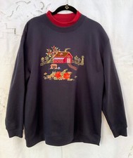 VTG Bobbie Brooks Sweatshirt Farm Autumn Winter Warm Barn Granny Cozy NWOT Large
