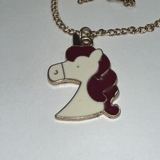 Pink and White Unicorn Gold Colored Chain Necklace
