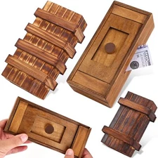 	3-Pack Wooden Secret Puzzle Boxes 3D Brain Teaser Magic Drawers Adult & Kids...