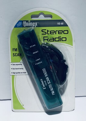 Uninex Audio FM Scan Stereo Radio With Light Earbuds & Belt Clip VS-60 Black
