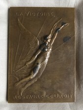 Maurice Guiraud Riviere La Victoire Restaure le Droit Plaque Bronze 1919 Signed