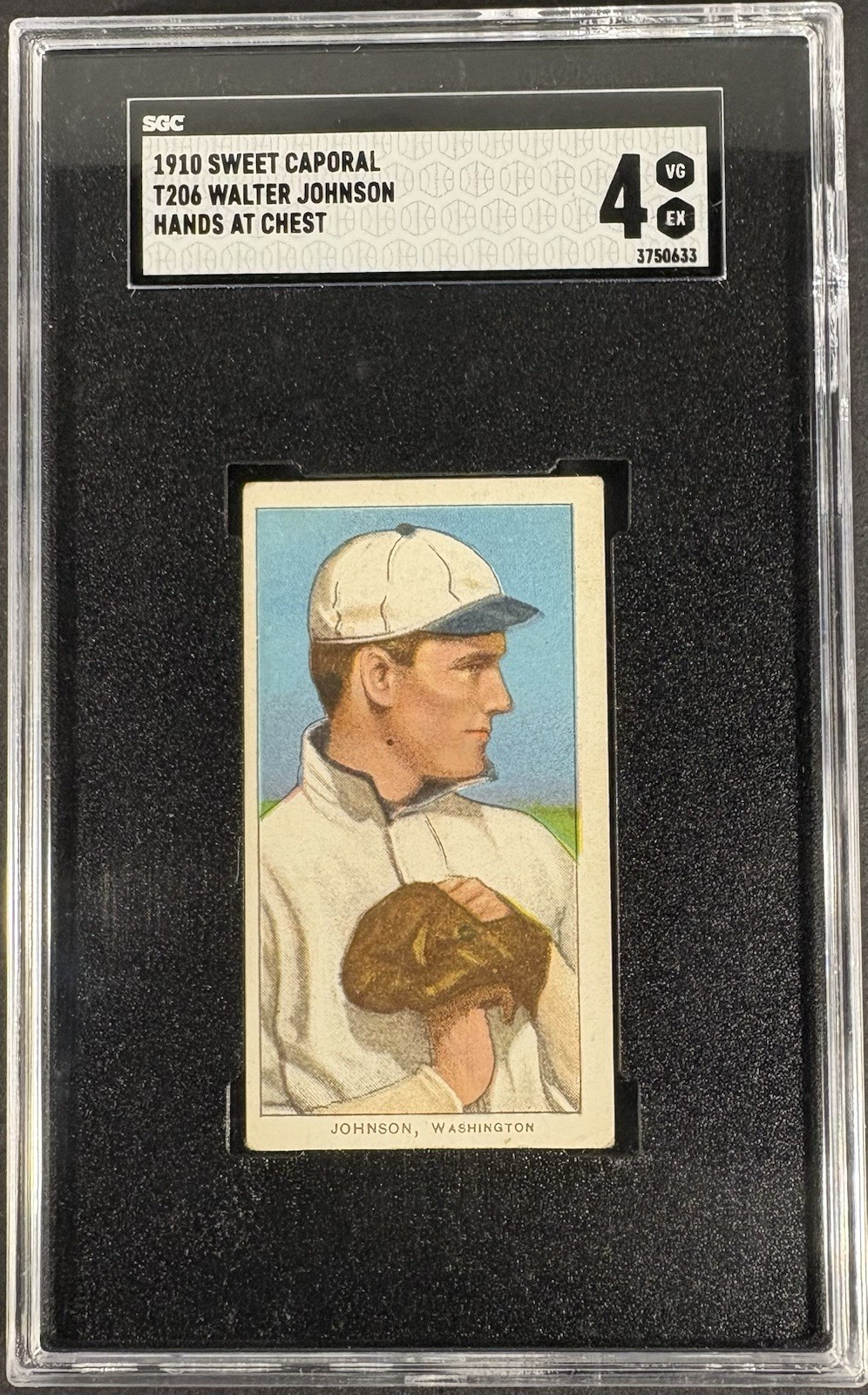 1910 T206 Sweet Caporal 350/30 Walter Johnson Hands at Chest SGC 4 VG-EX