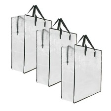 3 Pack Clear Storage Bags with Zipper and Handles, Extra Large, Transparent