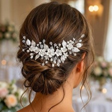 Silver Flower Headbands Pearl Bridal Hair Vine Leaves Accessories For Women