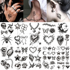 10 Sheets 3D Metallic Gothic Temporary Tattoos, Liquid Chrome Silver Y2K Body Ar