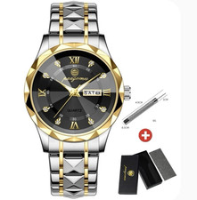 Paagomu Men's Quartz Dress Watch Black Dial Roman Numerals Day/Date Two-Tone