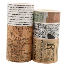 Knaid Vintage Washi Tape Set, Assorted 5 Rolls of Decorative Colored Masking 