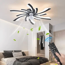31'' Modern Ceiling Fan with Light V-Shaped Flush Mount Remote APP Control Kit