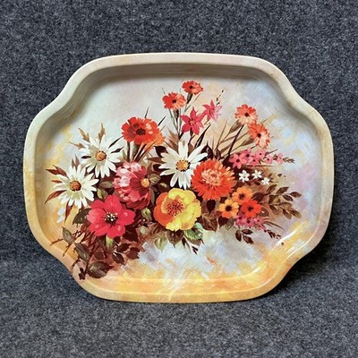 Vintage Floral Tin Metal Mini Snack Tip Trinket Tray Flowers Elite Trays England