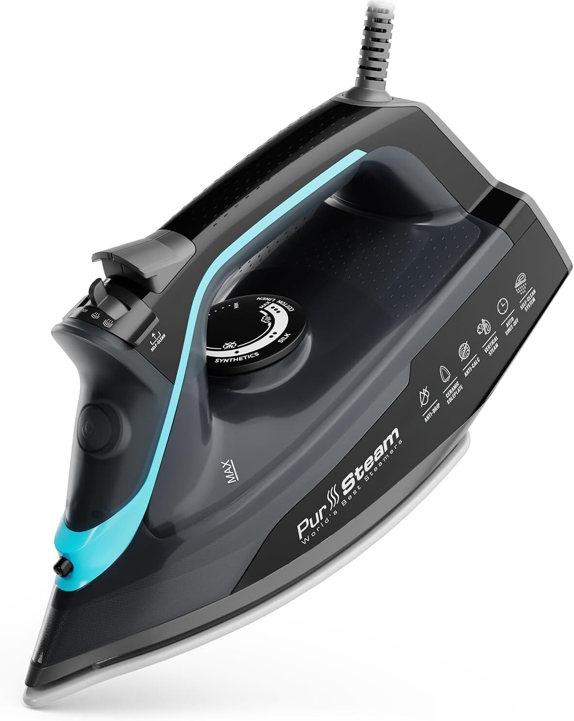 PurSteam SteamBurst+ 1750W Steam Iron, Ceramic Soleplate, Adjustable Steam