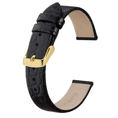 Straps for , Crocodile Pattern Leather Thin Bands,10mm, Black with Gold Buckle