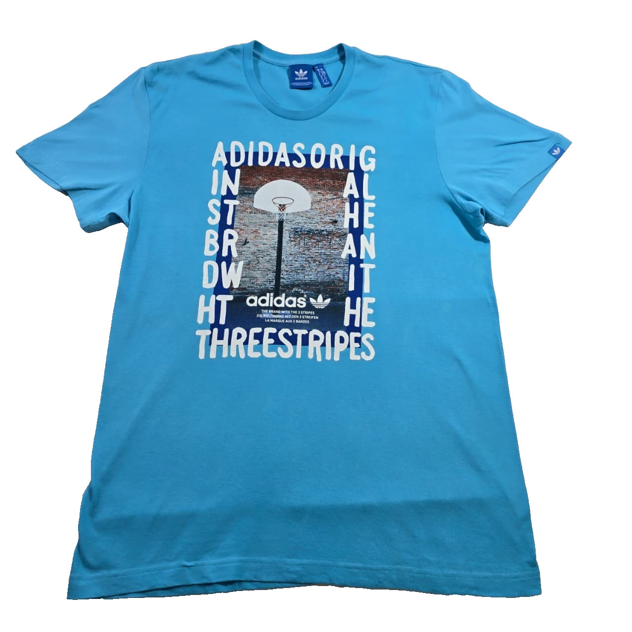 Adidas Tres Rayas Camiseta Bebé Azul Manga Corta Cuello Redondo Algodón Camis...