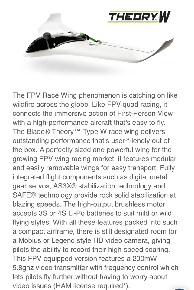 Blade Theory Type W FPV-Equipped Race Wing BNF •NEW• - Image 3 of 4