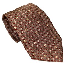 Yves Saint Laurent Mens Tie Silk Burgundy Yellow Floral 57x3.5  Vtg NWOT