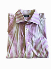Faconnable Pinkish/Purple Stripe Dress Shirt L 17 French Cuff Very Classy Look
