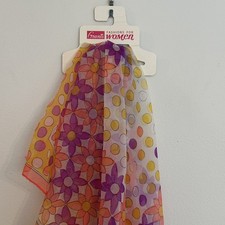 Vintage Grants Neon Pink Floral Scarf 100 Nylon Chiffon Made In Japan 70s NEW