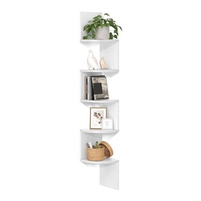 VASAGLE Corner Shelf Wall Mount, 5-Tier Floating Corner Bookshelf, Plant Shelf f
