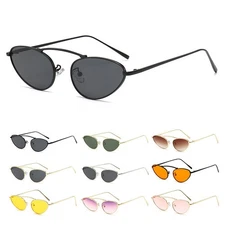 Fashion Retro Narrow Cat Eye Sunglasses Trendy Small Metal Frame Sunnies Glasses